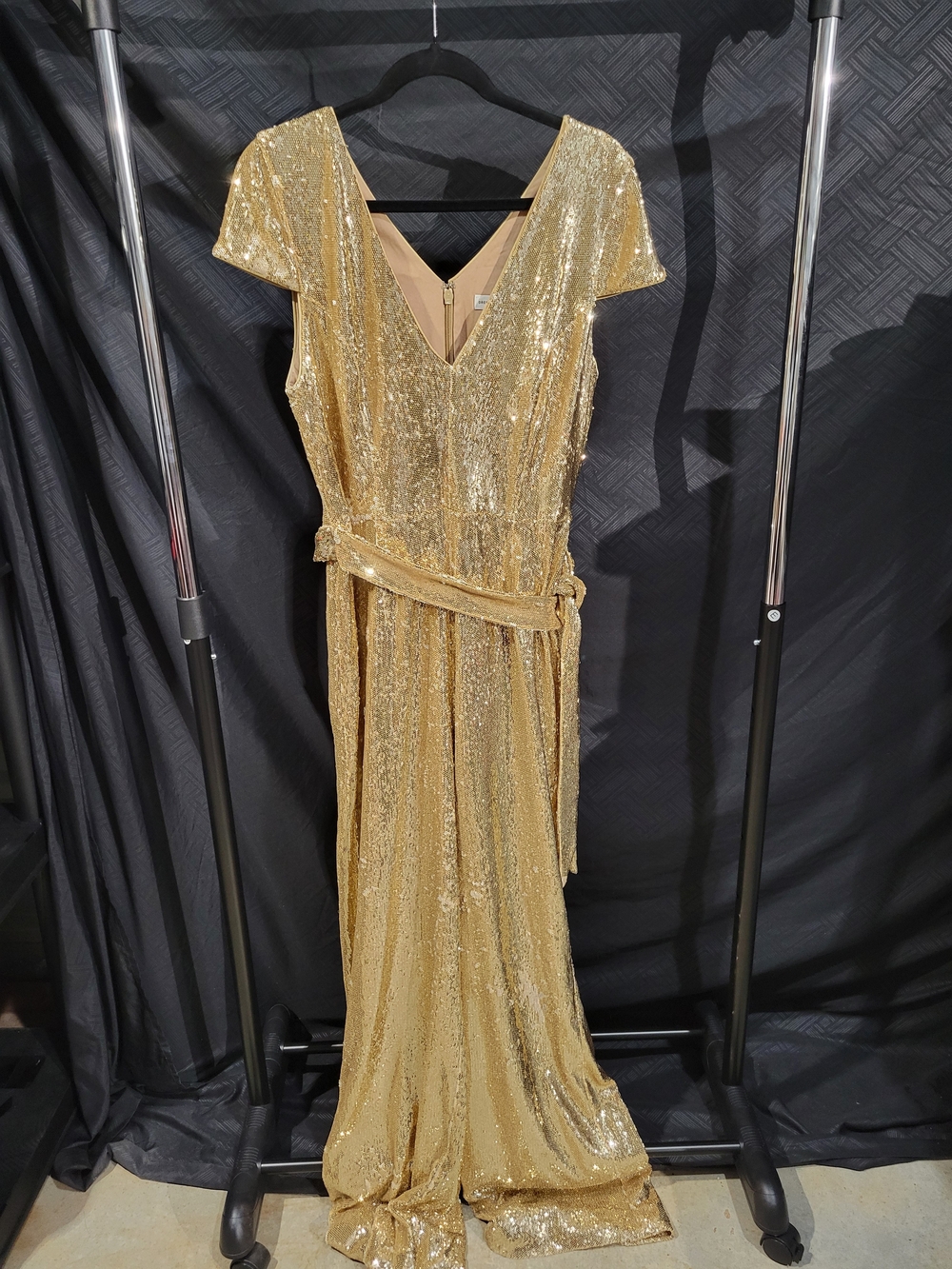 Dress The Population Gold Sequin Dina Jumpuit Cap Sleeve XXL